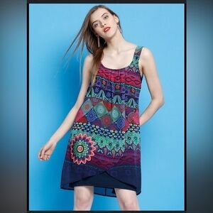 Desigual Sleeveless chiffon fit and flare Mini Dress Navy Blue tank dress